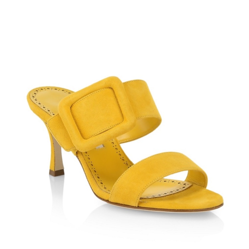Manolo Blahnik Yellow Suede Gable Sandals